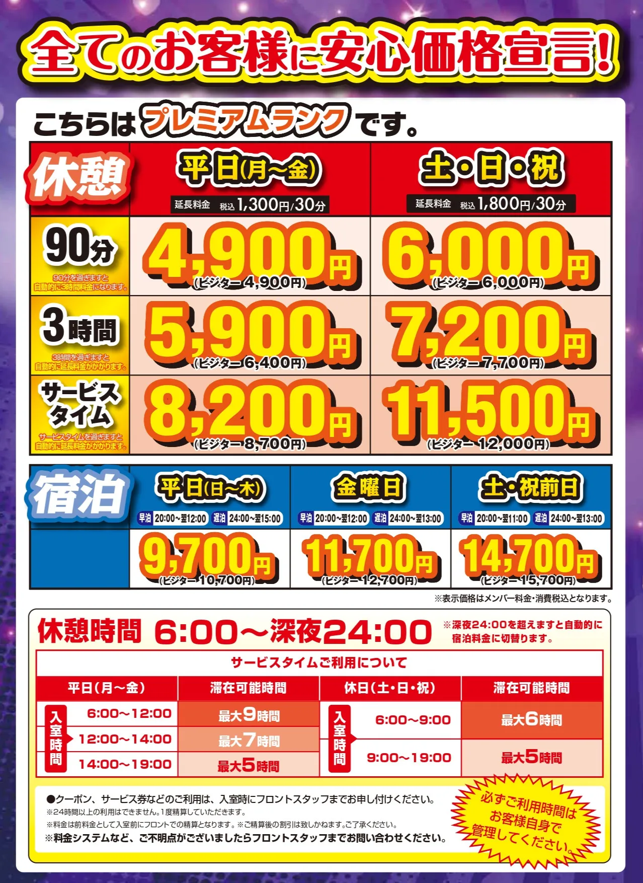 プレミアムランクの料金表
